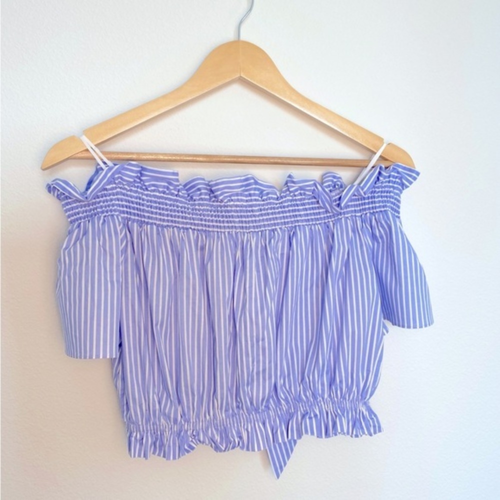 ZARA OFF THE‎ SHOULDER CROP TOP WITH BOW STRIPED SIZE MEDIUM